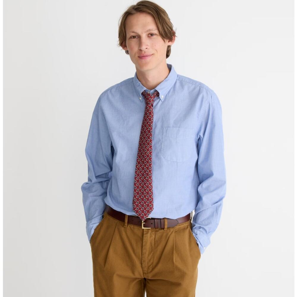 J.Crew Shirt Slim Untucked Secret Wash Cotton Poplin Men L Waterfall Long Sleeve